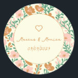 Wildflower Vines Pink Green Elegant Wedding Custom Classic Round Sticker<br><div class="desc">Perfect floral pattern sticker for a custom wedding, engagement, bridal shower, or birthday. Click "personalize" to add your own text, change the colours, layouts and fonts. I have matching envelopes, invitations, RSVP cards, napkins, paper plates, cups, menus, gift boxes, thank you cards and more! Check out my shop for lots...</div>