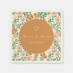 Wildflower Vines Pink Green Elegant Wedding Custom Napkin