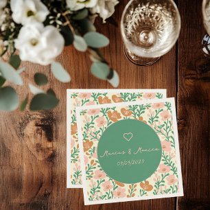Wildflower Vines Pink Green Elegant Wedding Custom Napkin