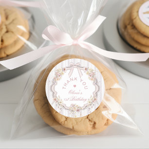 Wildflower Vintage Bow Onederful Girl 1st Birthday Classic Round Sticker