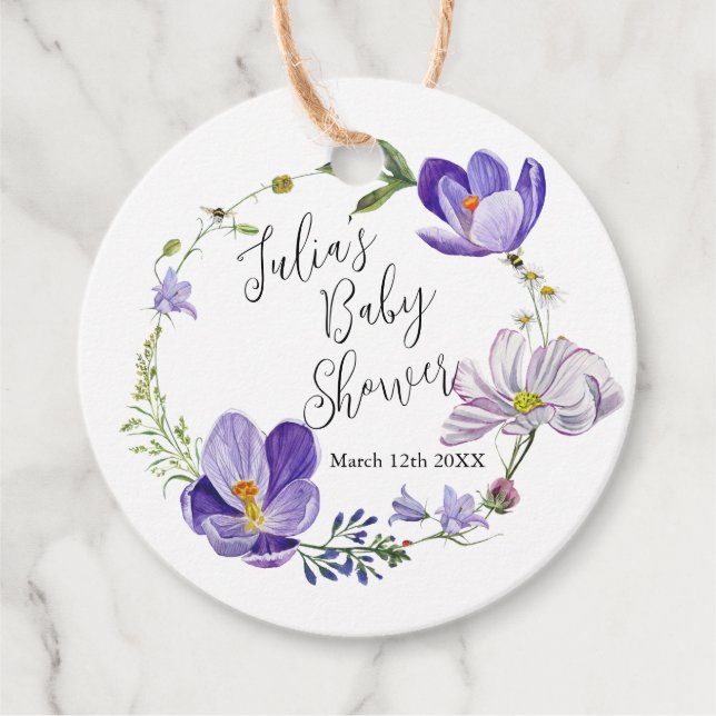 Wildflower Violet Baby Shower  Favour Tags (Front)