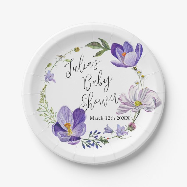Wildflower Violet Baby Shower  Paper Plate (Front)