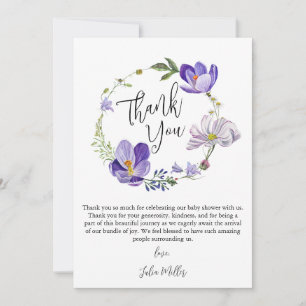 Wildflower Violet Baby Shower  Thank You Card