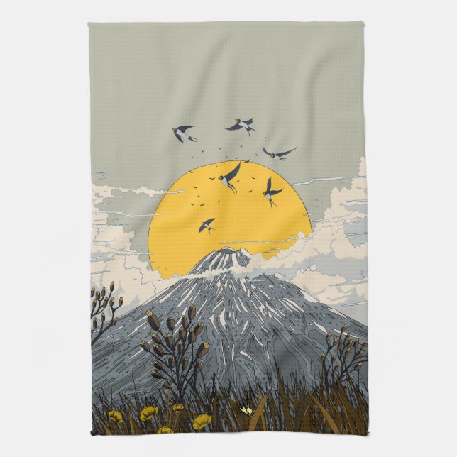 Wildflower Volcano Mountain Kitchen Towel (Vertical)