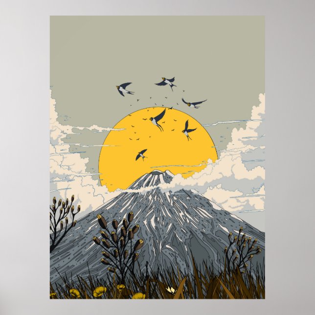 Wildflower Volcano Mountain Poster (Front)
