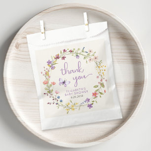 Wildflower Watercolor Baby Girl Shower Thank You Favour Bag