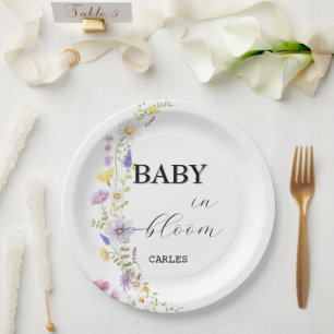 Wildflower Watercolor Baby in Bloom Paper Plate