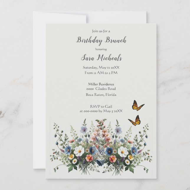Wildflower Watercolor Birthday Brunch  Invitation (Front)