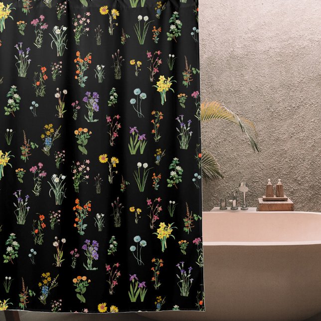 Wildflower Watercolor Black Botanical Floral (Wildflower Watercolor Black Botanical Floral Shower Curtain)