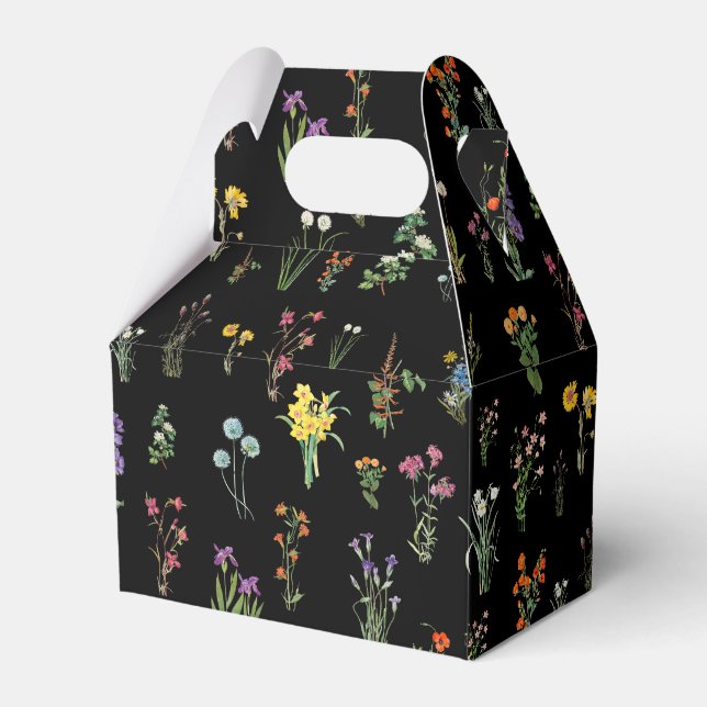 Wildflower Watercolor Black Botanical Floral Favor Box (Front Side)