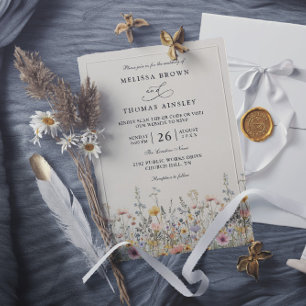 Wildflower Watercolor Boho Floral QR Code Wedding Invitation