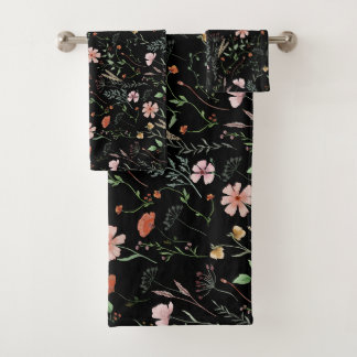 Wildflower watercolor boho vintage floral pattern bath towel set