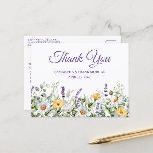 Wildflower Watercolor Border Wedding Thank You Postcard