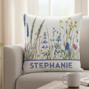 Wildflower watercolor botanical meadow throw pillow