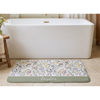 Wildflower Watercolor Botanical Name Bath Mat