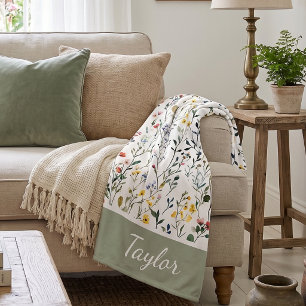 Wildflower Watercolor Botanical Name Fleece Blanket
