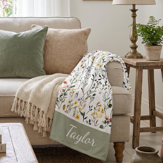 Wildflower Watercolor Botanical Name Fleece Blanket