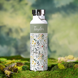Wildflower Watercolor Botanical Name Water Bottle
