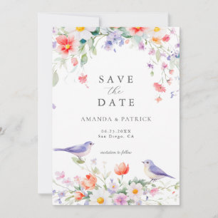 Wildflower Watercolor Botanical Spring Wedding  Save The Date