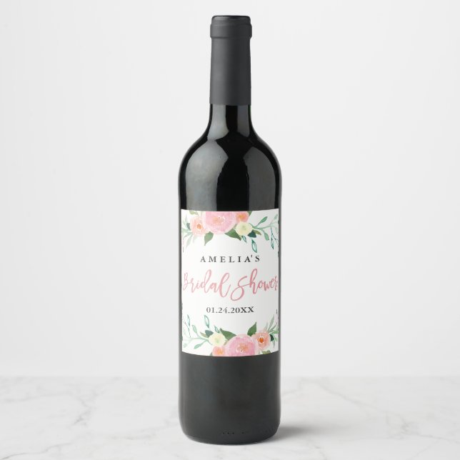 Wildflower Watercolor Bridal Shower Wine Label (Front)