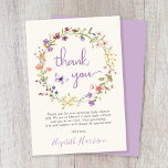 Wildflower Watercolor Cream Baby Girl Shower Thank You Card<br><div class="desc">An elegant light cream baby girl shower thank you card featuring "thank you" written in stylish lavender purple script and boho-inspired watercolors of a wreath of purple,  pink,  peach and yellow wildflowers and a purple butterfly. Personalize your thank you message and add your name in a signature-like script.</div>