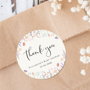 Wildflower Watercolor Cream Baby Shower Thank You Classic Round Sticker