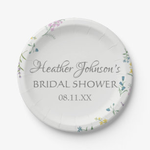 Wildflower Watercolor Elegant Floral Bridal Shower Paper Plate