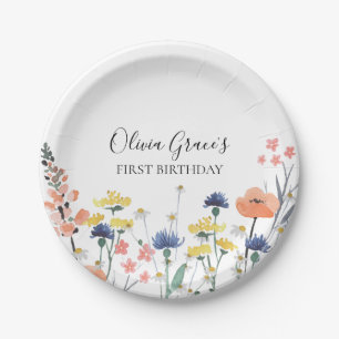 Wildflower watercolor FIRST BIRTHDAY Paper Plate