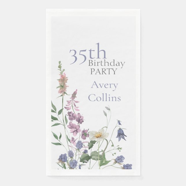  Wildflower Watercolor Floral 35th Birthday Napkin (Front)