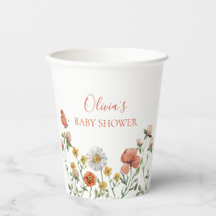 Wildflower watercolor floral baby shower paper cups
