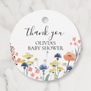 Wildflower watercolor floral baby shower thank you favour tags
