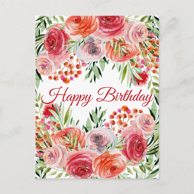 Wildflower Watercolor Floral Birthday  Postcard (Front)