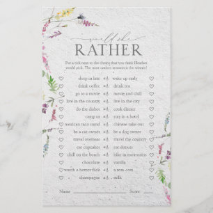 Wildflower Watercolor Floral Bridal Shower Game