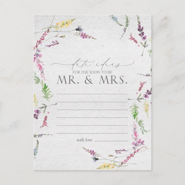 Wildflower Watercolor Floral Date Ideas Postcard (Front)
