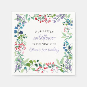 Wildflower watercolor floral first birthday napkin