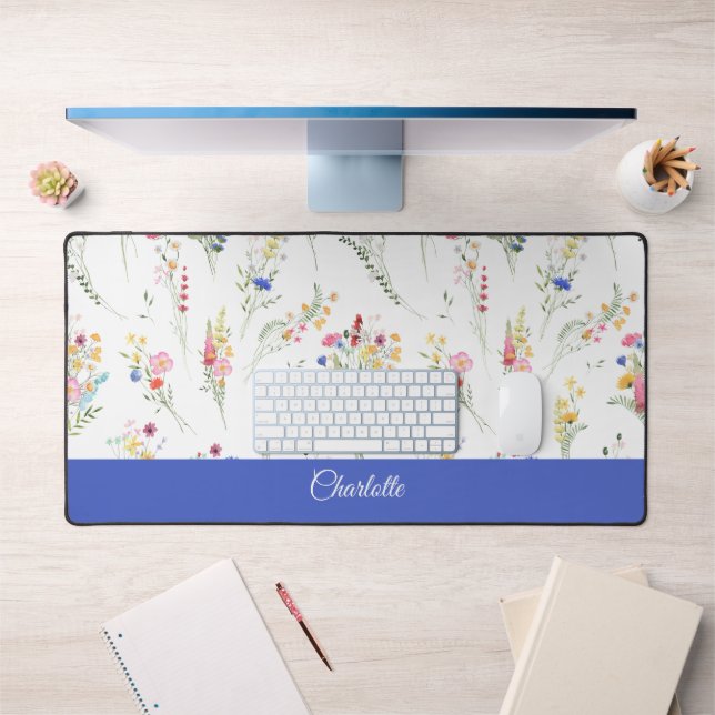  Wildflower Watercolor Floral Pattern Name Desk Mat (Office 1)