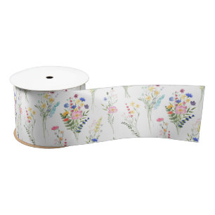  Wildflower Watercolor Floral Pattern Satin Ribbon