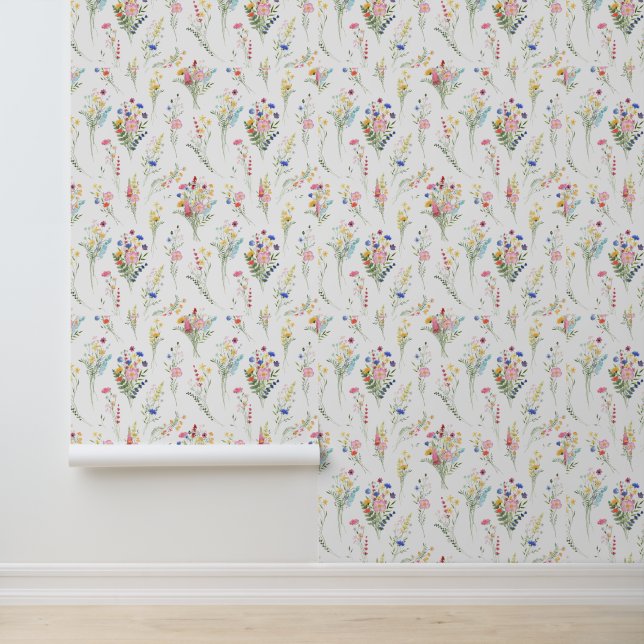  Wildflower Watercolor Floral Pattern Wallpaper (Application)