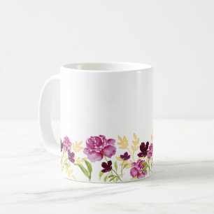Wildflower watercolor floral peony purple coffee mug