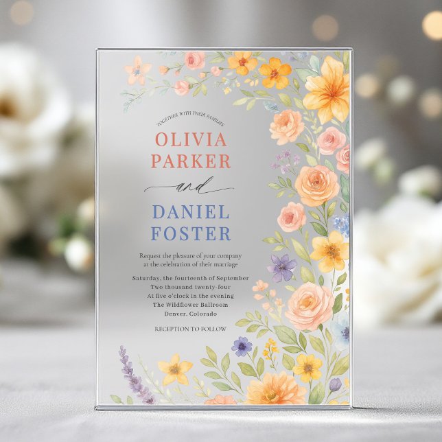 Wildflower Watercolor Floral Wedding Acrylic Invitations (Creator Uploaded)