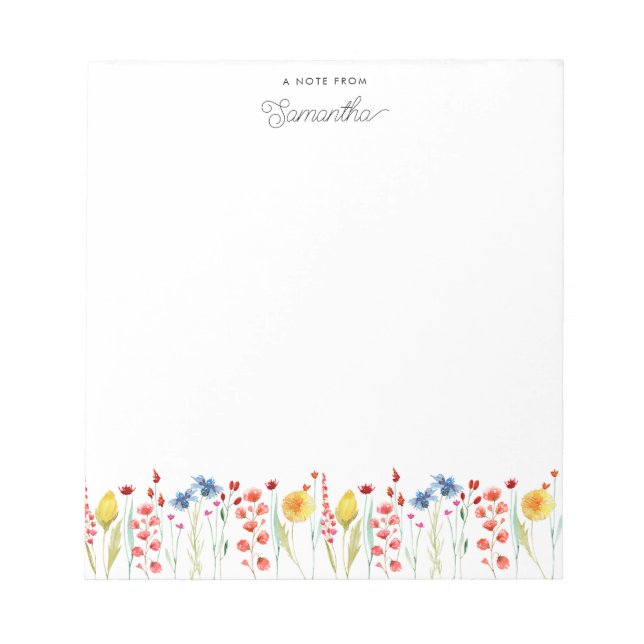 Wildflower Watercolor Flower Border Personalized Notepad (Front)