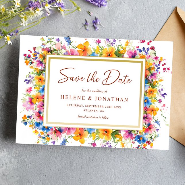Wildflower Watercolor Garden Boho Elegant Wedding Save The Date (Wildflower Watercolor Garden Boho Elegant Wedding Save The Date)