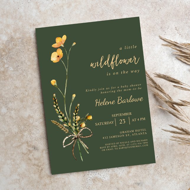 Wildflower Watercolor Green Elegant Baby Shower Invitation (Wildflower Watercolor Green Elegant Baby Shower Invitation)