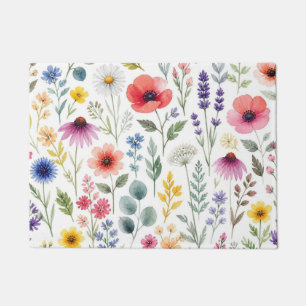 Wildflower Watercolor Meadow Botanical Floral Doormat