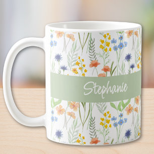 Wildflower Watercolor Monogram Name Coffee Mug