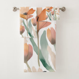 Wildflower Watercolor Pastel Boho Spring Decor Bath Towel Set
