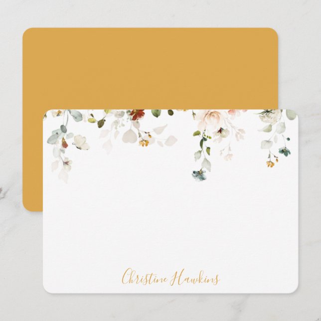 Wildflower Watercolor Pretty Floral Personalized N Card (Front/Back)