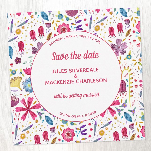 Wildflower Watercolor Save the Date Invitation (Wildflower watercolor Save the Date card)