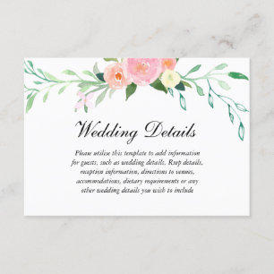 Wildflower Watercolor Wedding Reception Details Enclosure Card