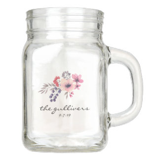 Wildflower Watercolor Wedding Toasting Glasses Mason Jar